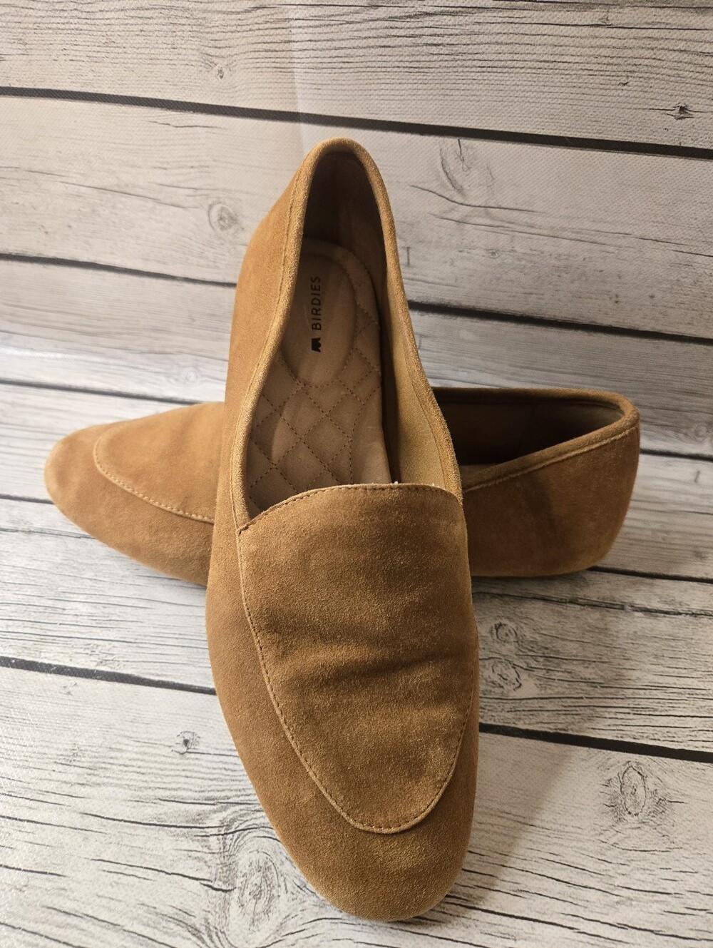 Birdies Women's Suede Loafers Flats Camel Cognac Size 8 Comfort Slip On